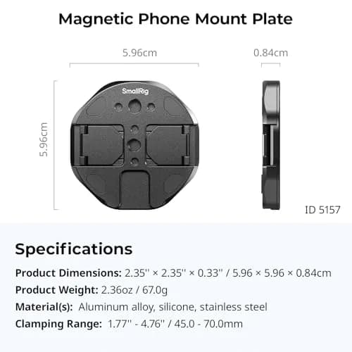 SMALLRIG SSD Magnetic Mount Bracket for MagSafe - 5157 | 45-70mm Clamp, 1/4"-20 Threads & Cold Shoe, Holds for Samsung T3/T5/SanDisk SSD, MagSafe thumbnail 6