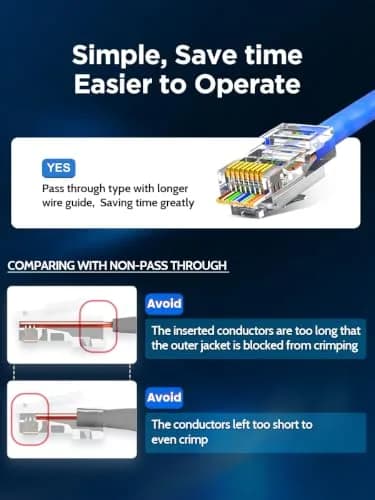 AMPCOM CAT6 RJ45 Pass-Through Connectors 100-Pack | Gold-Plated, 23-26AWG, Unshielded, for Custom Patch Cables thumbnail 4