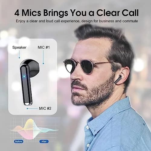 OYIB Bluetooth 5.3 Wireless Earbuds with ENC Mic, 25H Playtime, IPX7 Waterproof, Gray Black | Clear Calls & Fast Pairing thumbnail 3
