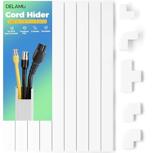 Delamu White Cable Raceways Kit 325cm (142in) | Paintable Cord Hider for Wall Mounted TVs thumbnail 1