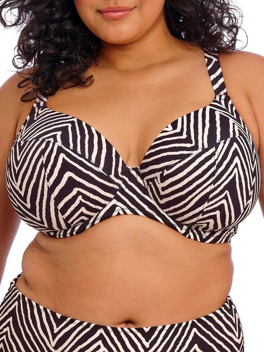 Elomi Fiji Falls Underwire Plunge Bikini Top Black 40H | Supportive, Fully Lined, UK Sizing
