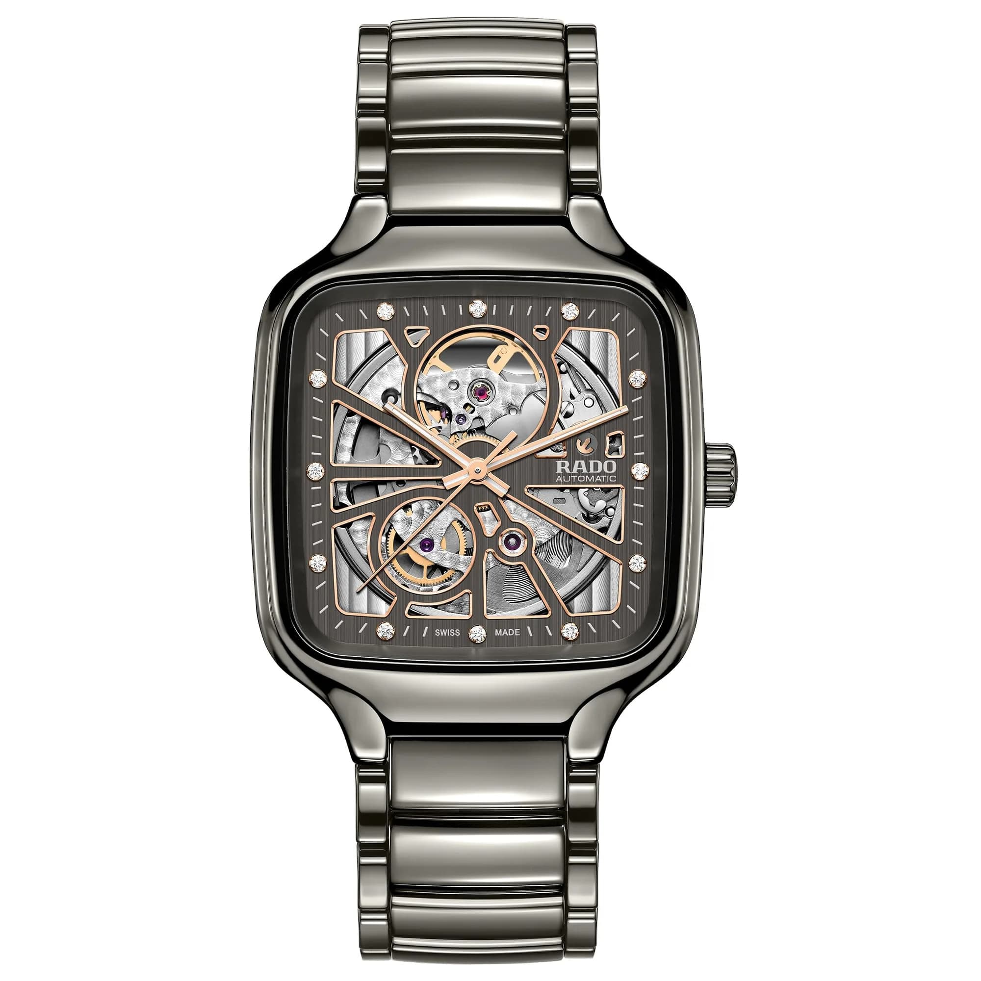 Rado True Square Automatic Swiss Watch 38mm Black Dial | Unisex Luxury Ceramic