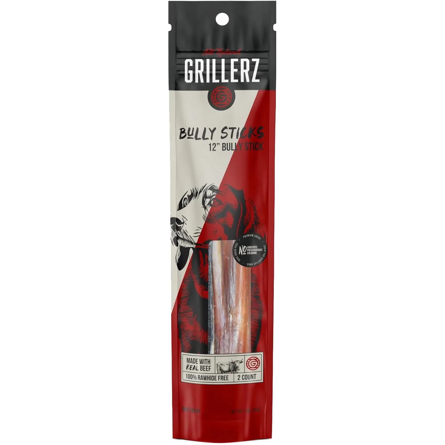 Grillerz Thick Bully Sticks 2 Count | Rawhide-Free Beef Chews for Dogs — Bone