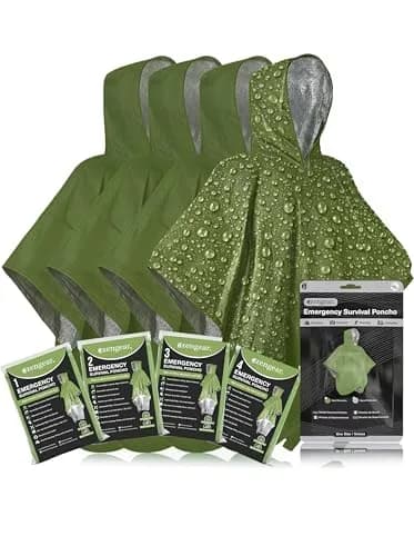 aZengear Emergency Survival Foil Poncho 4 Pack | Thermal Mylar Green Hooded Poncho for Camping & Hiking thumbnail 1