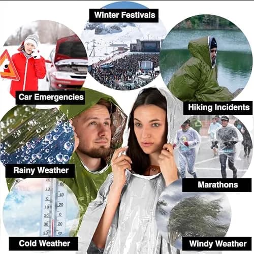 aZengear Emergency Survival Foil Poncho 4 Pack | Thermal Mylar Green Hooded Poncho for Camping & Hiking thumbnail 5