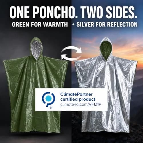 aZengear Emergency Survival Foil Poncho 4 Pack | Thermal Mylar Green Hooded Poncho for Camping & Hiking thumbnail 6