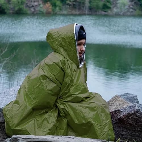 aZengear Emergency Survival Foil Poncho 4 Pack | Thermal Mylar Green Hooded Poncho for Camping & Hiking thumbnail 7