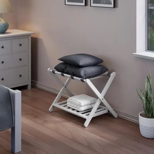 Winsome Reese Luggage Rack with Shelf | Foldable Solid Wood Guest Room Organizer thumbnail 5