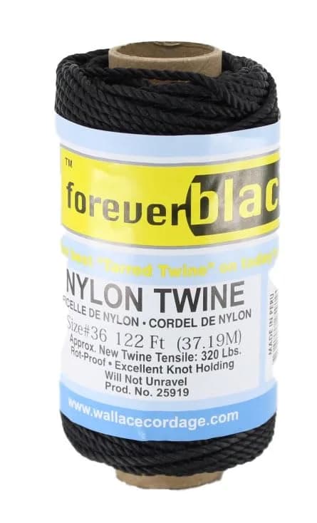 #36 X 121' Forever Black Tarred Twisted Nylon Twine 1/4 lb | Weather-Resistant, Heavy Duty, Durable Nylon Cord