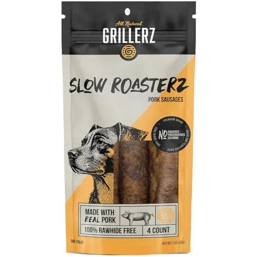 Grillerz Slow Roasterz Pork Sausages 4 Count | Rawhide-Free, High-Protein Dog Chews thumbnail 1