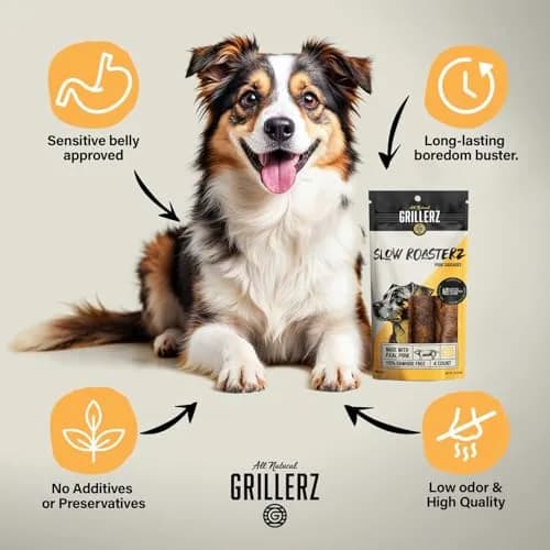Grillerz Slow Roasterz Pork Sausages 4 Count | Rawhide-Free, High-Protein Dog Chews thumbnail 2