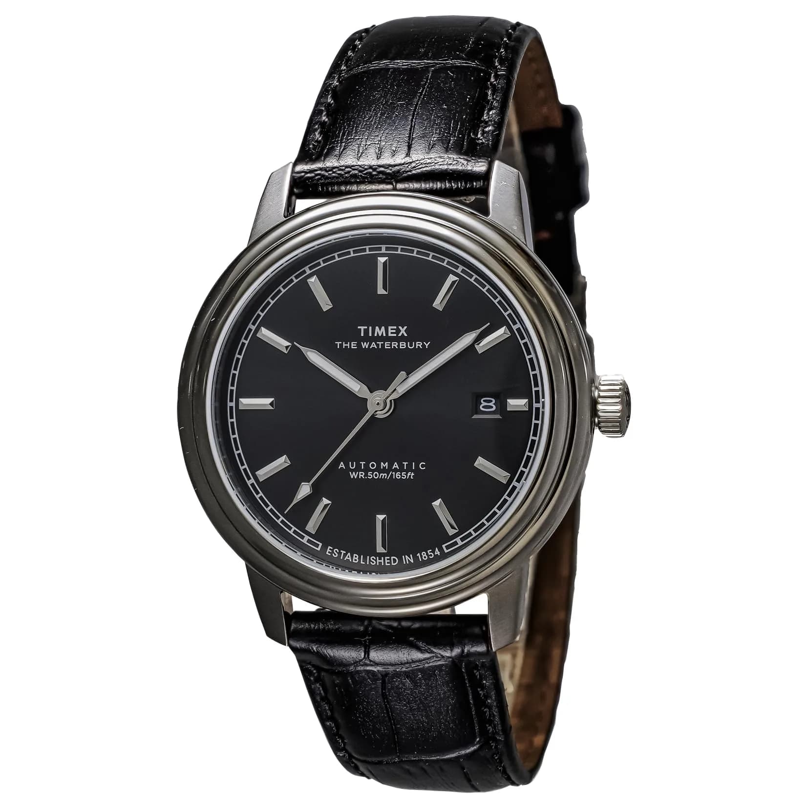 Timex Waterbury Automatic Watch 41mm | Water Resistant to 5 ATM, Mineral Glass, Black Dial, Stainless Steel