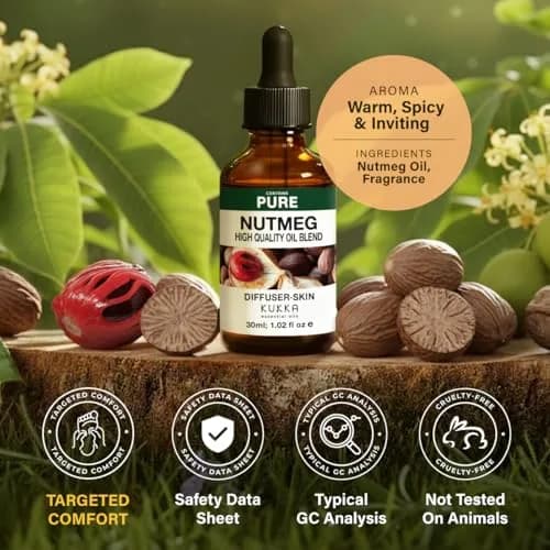 Kukka Nutmeg Essential Oil for Skin & Diffuser - 30ml (1 Fl Oz) | Pure, GC-MS Tested thumbnail 6