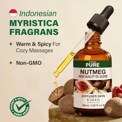 Kukka Nutmeg Essential Oil for Skin & Diffuser - 30ml (1 Fl Oz) | Pure, GC-MS Tested thumbnail 3