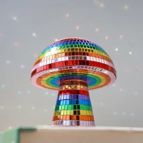 TUCAI Creative Disco Mushroom Ornament for Party, Table Decor Mirror Retro Handmade Disco Ball Mushroom Shape Home Art Decorations | Unique Rainbow Home Decor thumbnail 1