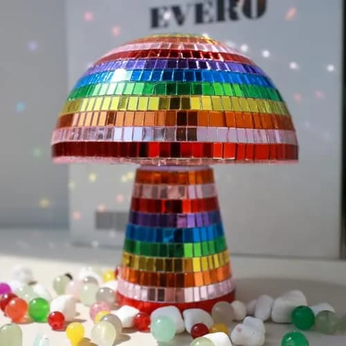 TUCAI Creative Disco Mushroom Ornament for Party, Table Decor Mirror Retro Handmade Disco Ball Mushroom Shape Home Art Decorations | Unique Rainbow Home Decor thumbnail 4
