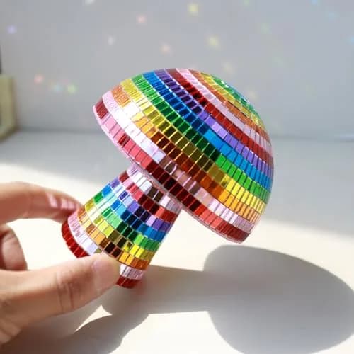 TUCAI Creative Disco Mushroom Ornament for Party, Table Decor Mirror Retro Handmade Disco Ball Mushroom Shape Home Art Decorations | Unique Rainbow Home Decor thumbnail 3