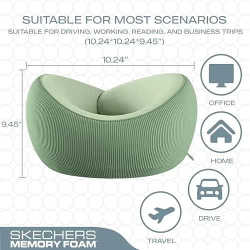 Skechers Memory Foam Neck Pillow | Breathable & Ergonomic Travel Support for Men & Women, Green thumbnail 5