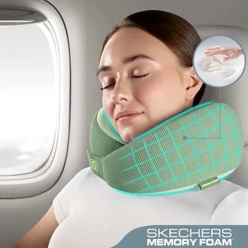 Skechers Memory Foam Neck Pillow | Breathable & Ergonomic Travel Support for Men & Women, Green thumbnail 2