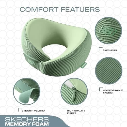 Skechers Memory Foam Neck Pillow | Breathable & Ergonomic Travel Support for Men & Women, Green thumbnail 3