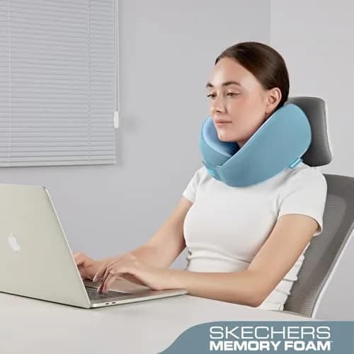 Skechers Memory Foam Neck Pillow Light Blue | Ergonomic Design for Travel, Car, Home & Office Use thumbnail 4