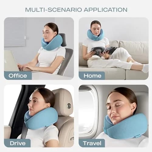 Skechers Memory Foam Neck Pillow Light Blue | Ergonomic Design for Travel, Car, Home & Office Use thumbnail 6