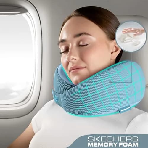 Skechers Memory Foam Neck Pillow Light Blue | Ergonomic Design for Travel, Car, Home & Office Use thumbnail 2