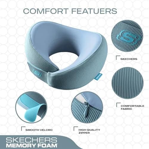 Skechers Memory Foam Neck Pillow Light Blue | Ergonomic Design for Travel, Car, Home & Office Use thumbnail 3