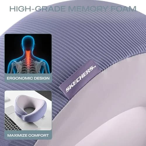 Skechers Memory Foam Neck Pillow Purple | Comfortable & Breathable Travel Pillow for Travel, Car Rides, Home, and Office Use thumbnail 8