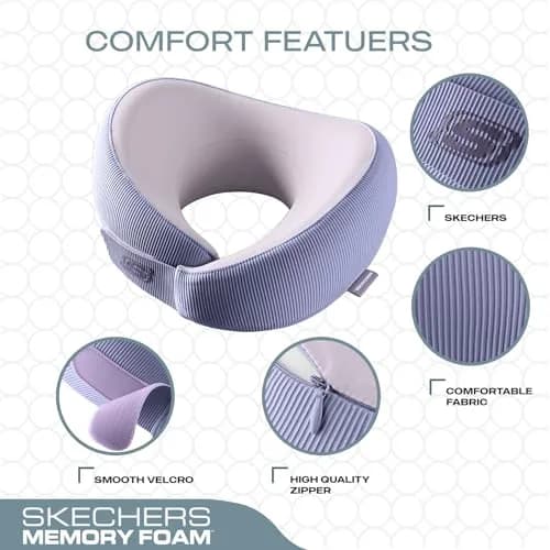 Skechers Memory Foam Neck Pillow Purple | Comfortable & Breathable Travel Pillow for Travel, Car Rides, Home, and Office Use thumbnail 3