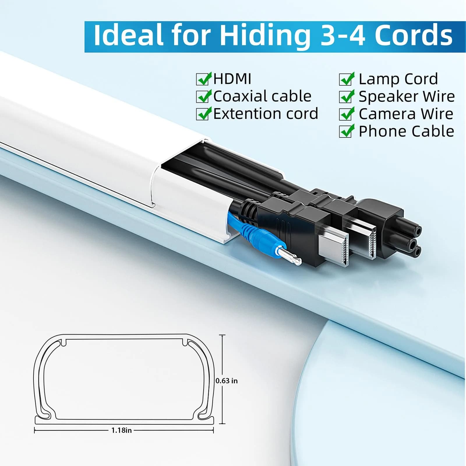 Yecaye White Cord Management Cover 360.68cm (142in) | Conceals 3-4 Cables for Home Office - view 2