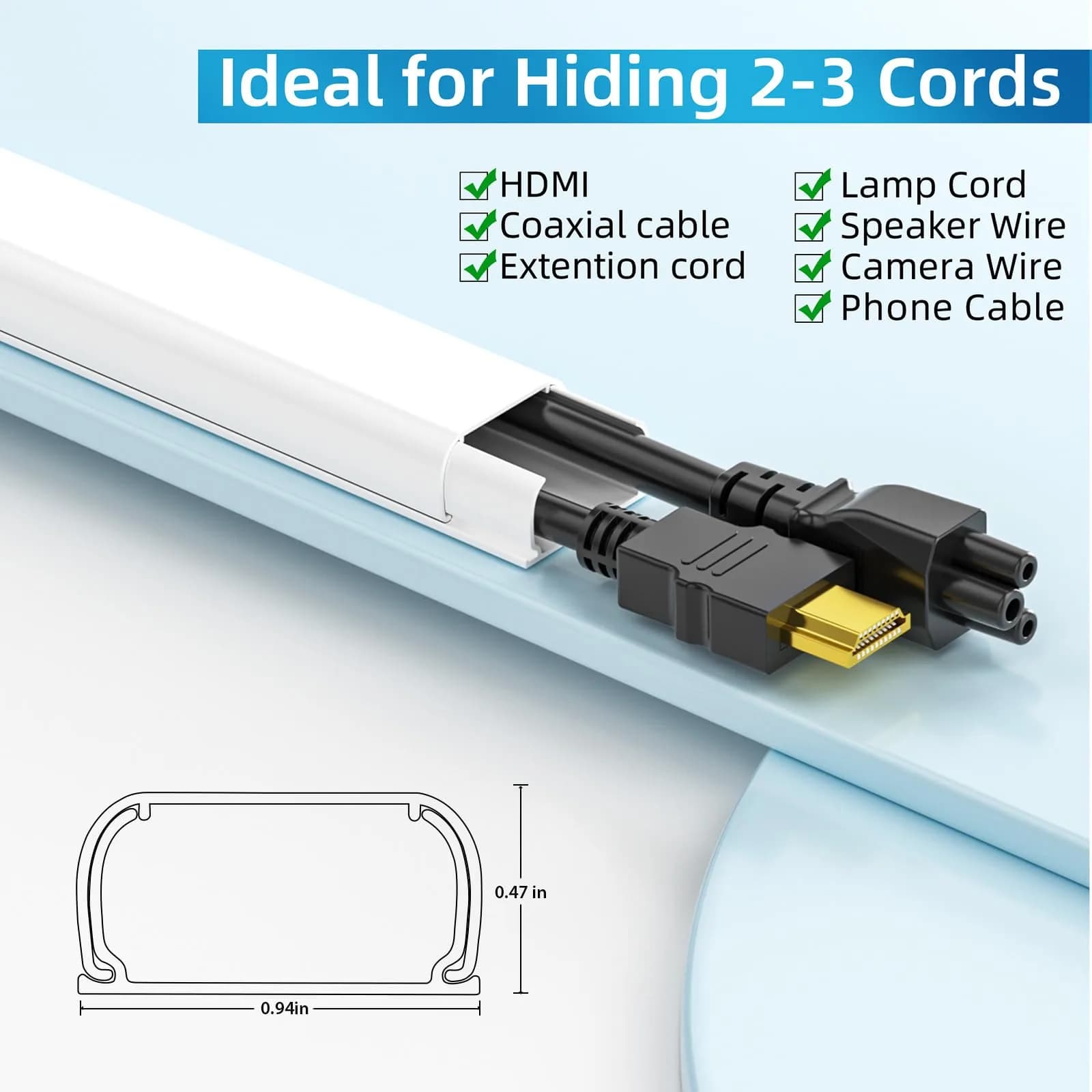 Yecaye White Medium Cord Management Cover 142in | Conceals 2-3 Cables for Home Office - view 2