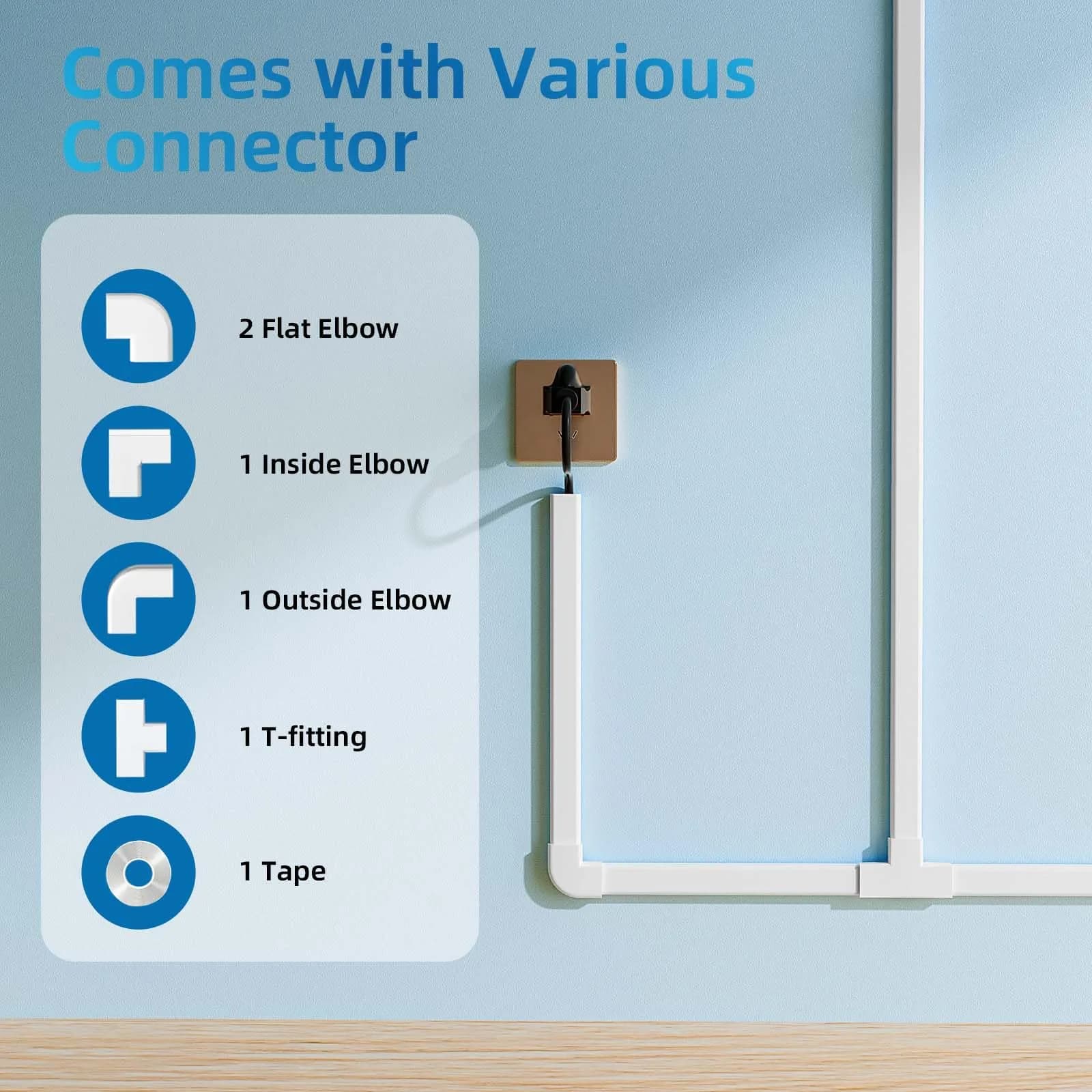 Yecaye White Medium Cord Management Cover 142in | Conceals 2-3 Cables for Home Office - view 3