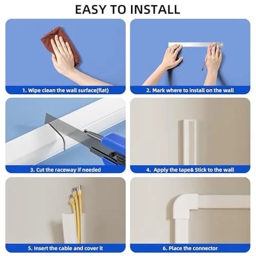 Delamu Large 142in White Cable Raceway Kit | Accommodates 3-4 Cables, Paintable & Cuttable for Wall Mounting thumbnail 8