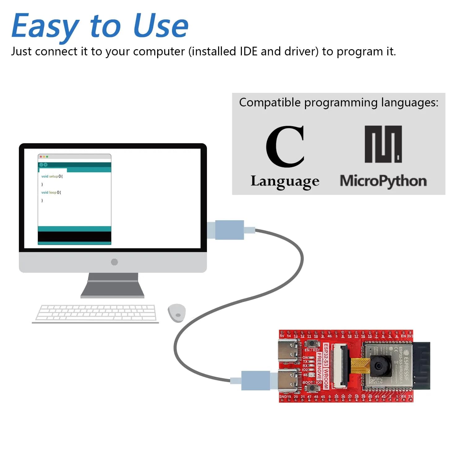 Freenove ESP32-S3 CAM Board (16MB Flash, 8MB PSRAM) Dual-Core 240MHz Microcontroller with Camera & Wi-Fi | Python C Code Projects - view 2