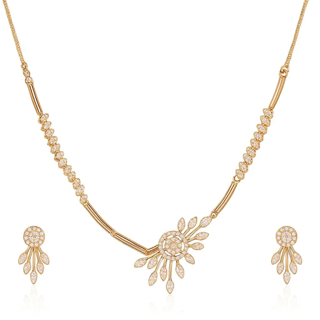 Nilu's Collection Jewelry Set Rose Gold/Silver Plated | American Diamond Stones | Anti Tarnish | Perfect for Weddings & Occasions (Large)