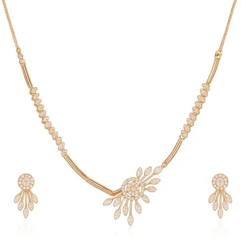 Nilu's Collection Jewelry Set Rose Gold/Silver Plated | American Diamond Stones | Anti Tarnish | Perfect for Weddings & Occasions (Large) thumbnail 1