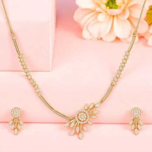 Nilu's Collection Jewelry Set Rose Gold/Silver Plated | American Diamond Stones | Anti Tarnish | Perfect for Weddings & Occasions (Large) thumbnail 4