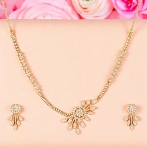 Nilu's Collection Jewelry Set Rose Gold/Silver Plated | American Diamond Stones | Anti Tarnish | Perfect for Weddings & Occasions (Large) thumbnail 5
