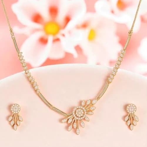 Nilu's Collection Jewelry Set Rose Gold/Silver Plated | American Diamond Stones | Anti Tarnish | Perfect for Weddings & Occasions (Large) thumbnail 6