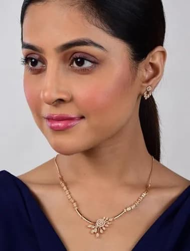 Nilu's Collection Jewelry Set Rose Gold/Silver Plated | American Diamond Stones | Anti Tarnish | Perfect for Weddings & Occasions (Large) thumbnail 3