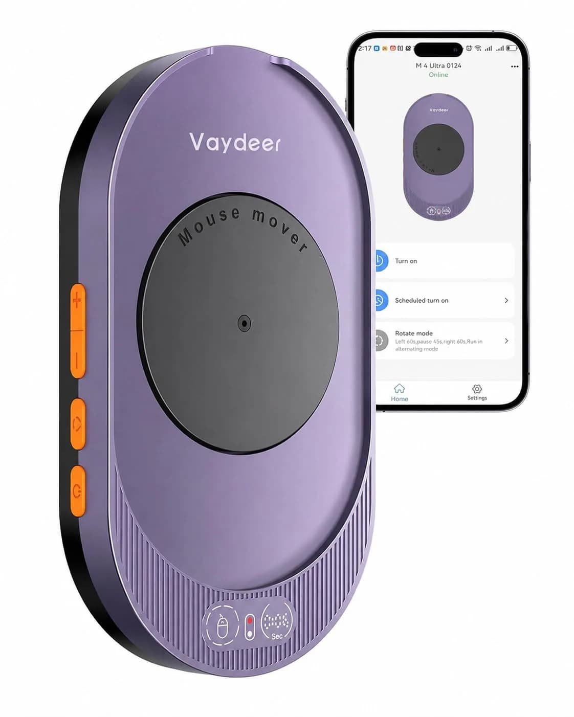 Vaydeer M4 Ultra Mouse Jiggler: Dark Purple, App + Button Control - Keeps PC Active - main product image