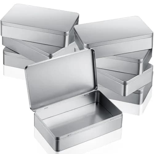 Hotop Silver Metal Tins with Lid Storage Box 215mm (8.5 Inch) | 8 Pack Classic Rectangular Containers thumbnail 1