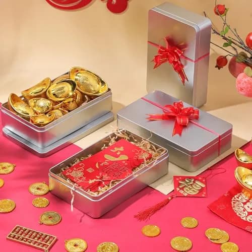 Hotop Silver Metal Tins with Lid Storage Box 215mm (8.5 Inch) | 8 Pack Classic Rectangular Containers thumbnail 8
