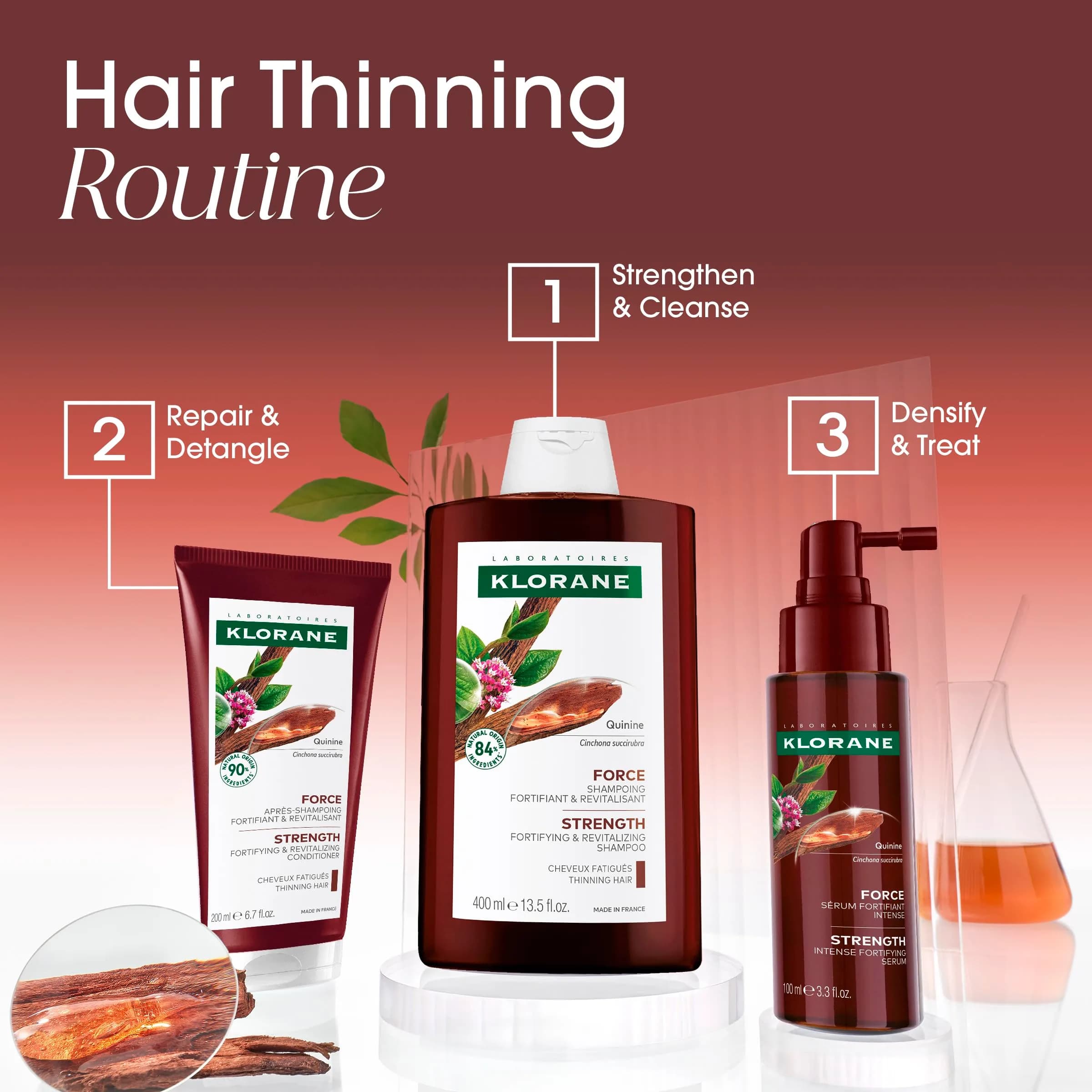 Klorane Thickening Hair Serum with Quinine & Biotin 100ml (3.3 Fl Oz) | Clinically Proven Hair Thinning Treatment - view 8