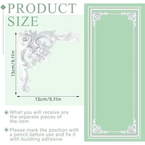 Pangda French Style Rose Corner Wall Molding Panels 13cm (5.12 inches) | Decorative PU Trim for Cabinets & Frames thumbnail 2