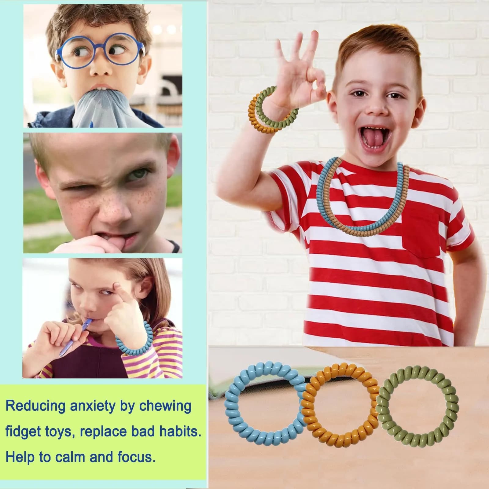 Olugu Chewy Necklace for Sensory Kids, 12 Pack Stretchy Fidget Bracelet Necklace 36-720 Months | BPA-Free PLA Material - view 6