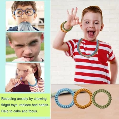 Olugu Chewy Necklace for Sensory Kids, 12 Pack Stretchy Fidget Bracelet Necklace 36-720 Months | BPA-Free PLA Material thumbnail 6