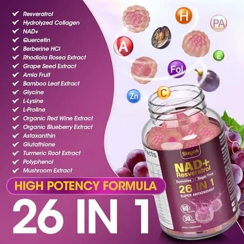 Sizyok NAD Resveratrol Gummies 60 Count | Sugar-Free Collagen & Antioxidant Support for Women thumbnail 3