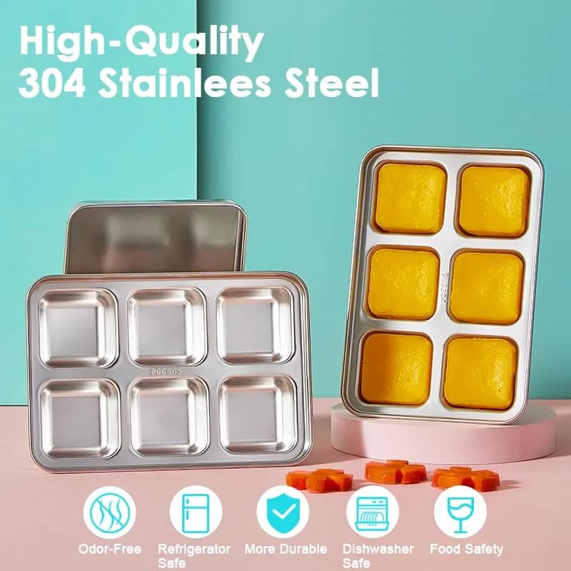 GLENDAVENY Stainless Steel Ice Cube Tray with Lid, 2 Pack 12 Large Cubes, 7.3in x 4.9in x 1.4in (18.5cm x 12.4cm x 3.6cm) | Fast Freezing Metal Ice Mold for Cocktails thumbnail 7